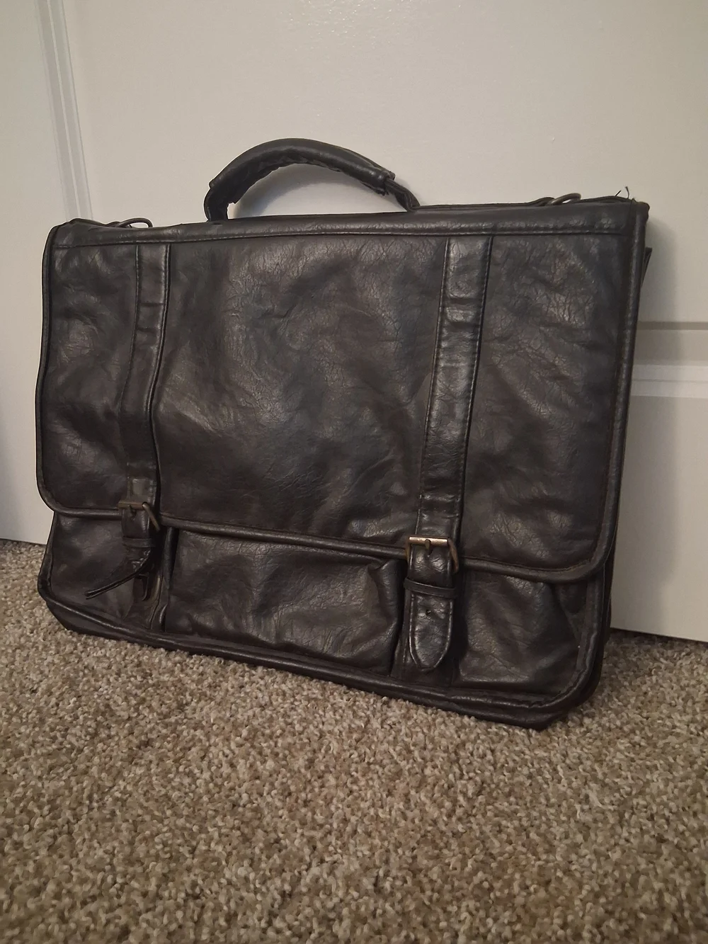 Black Leather Messenger Briefcase for Men